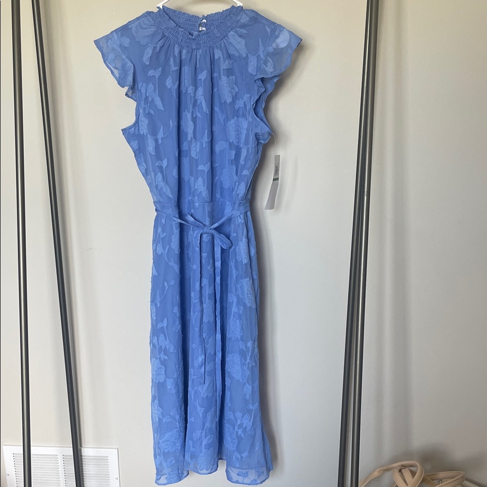Nina Leonard Floral Jacquard Flutter Sleeve Belted Dress – NWT